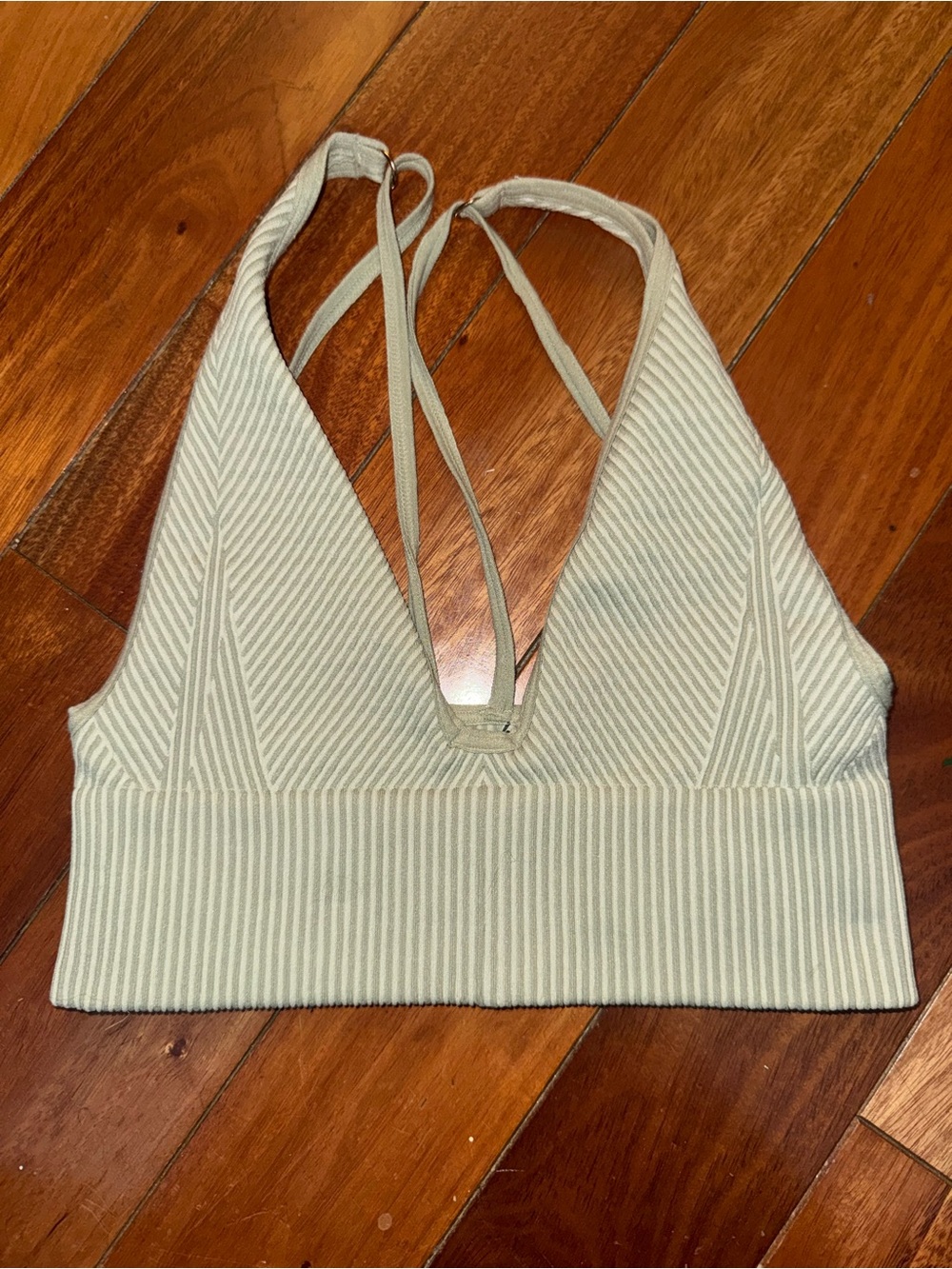 Out from Under Ribbed V-Neck Bralette in Light Sage